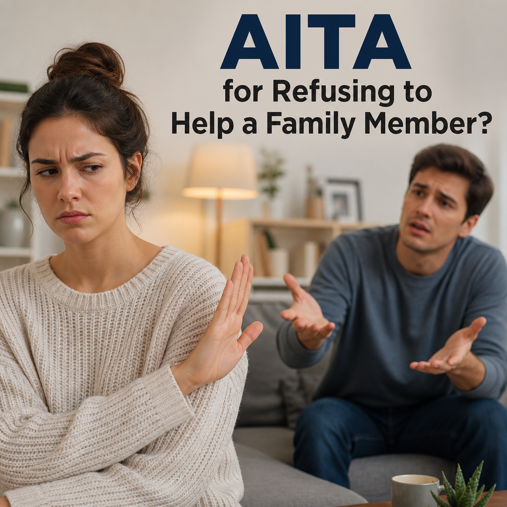 Young woman refusing to help a distressed family member during a tense conversation