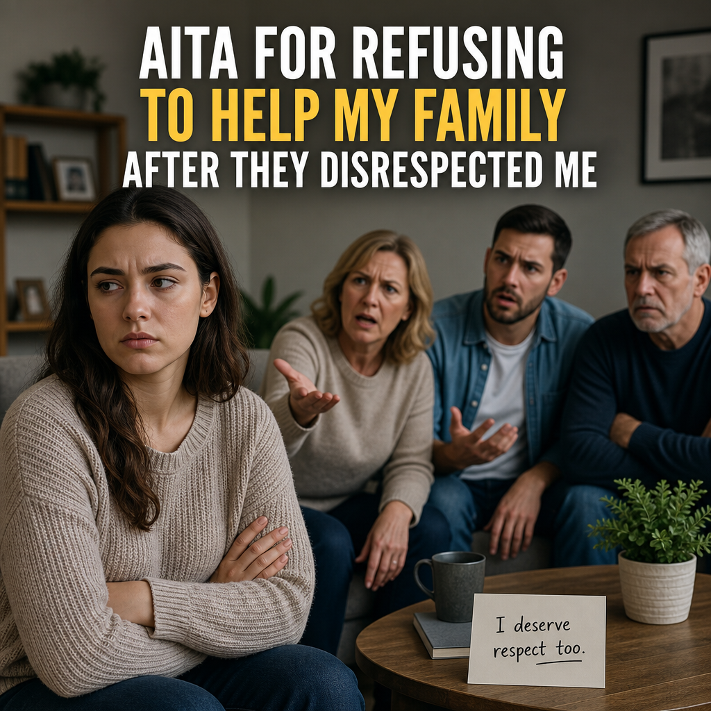 Young woman turning away from family during a heated argument, showing hurt and refusal to help