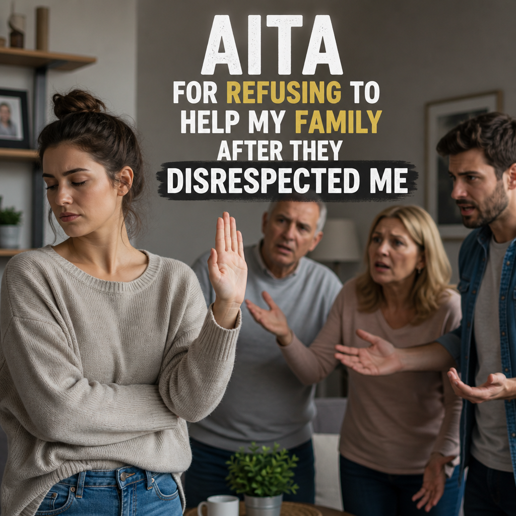 Young woman refusing to help family during a heated argument, standing firm in her decision.